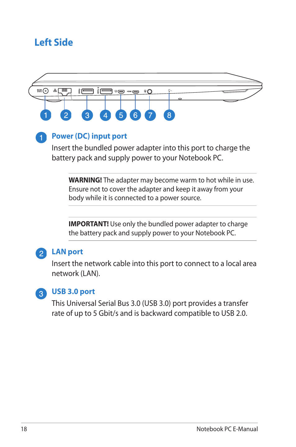 Left side | Asus UX42VS User Manual | Page 18 / 102
