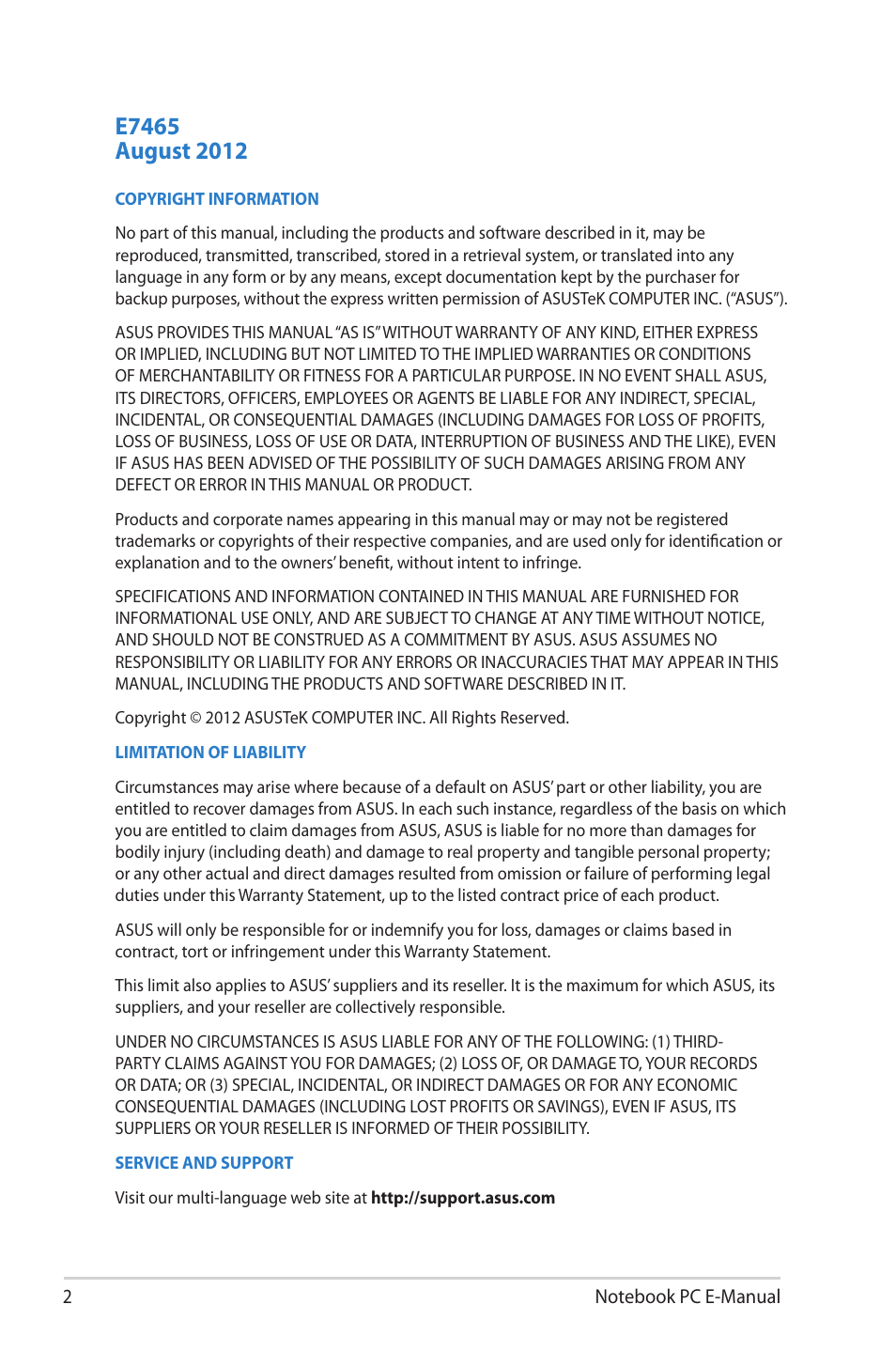 Asus UX42VS User Manual | Page 2 / 102