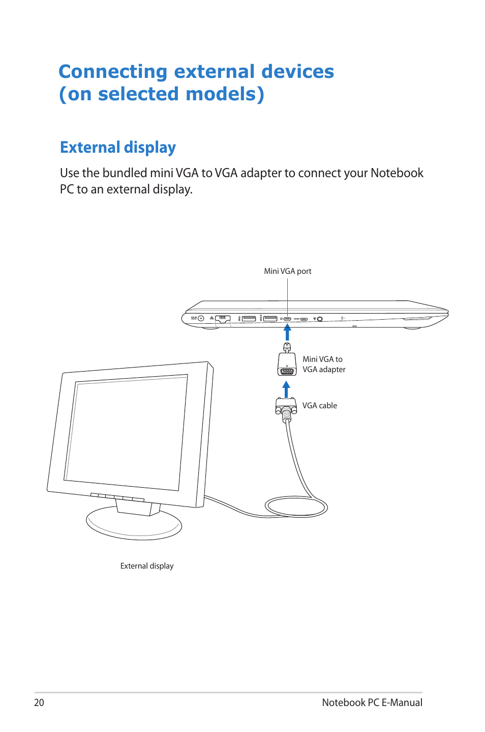 Connecting external devices (on selected models), External display | Asus UX42VS User Manual | Page 20 / 102