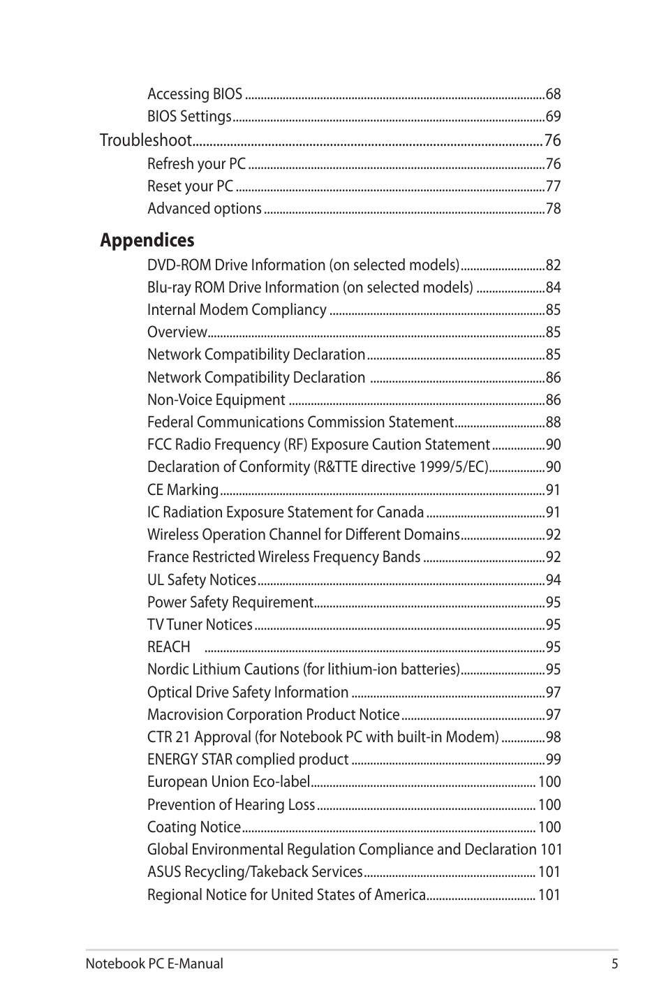 Appendices | Asus UX42VS User Manual | Page 5 / 102