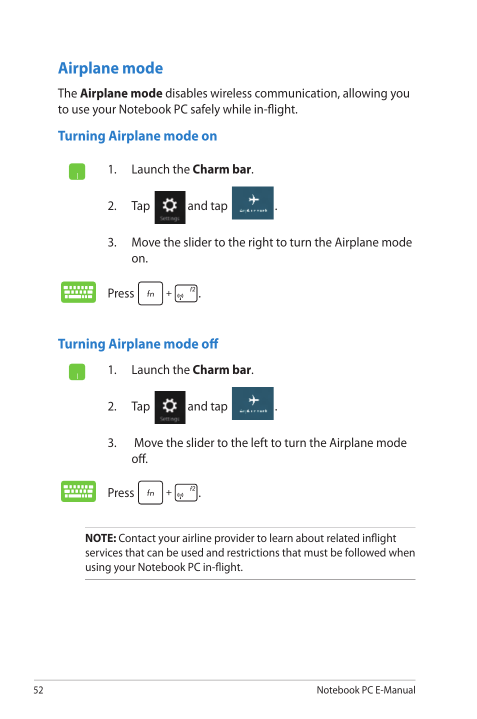 Airplane mode | Asus UX42VS User Manual | Page 52 / 102