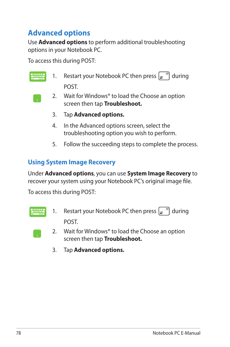 Advanced options | Asus UX42VS User Manual | Page 78 / 102