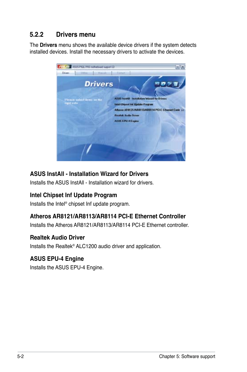 2 drivers menu, Drivers menu -2 | Asus P5QL PRO User Manual | Page 106 / 148