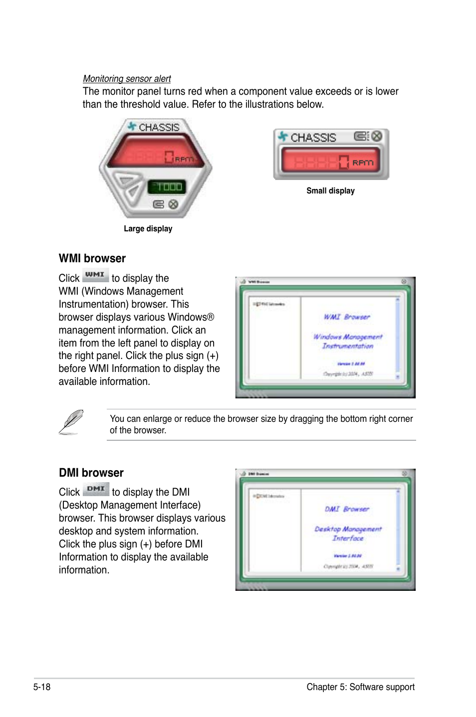 Wmi browser, Dmi browser | Asus P5QL PRO User Manual | Page 122 / 148