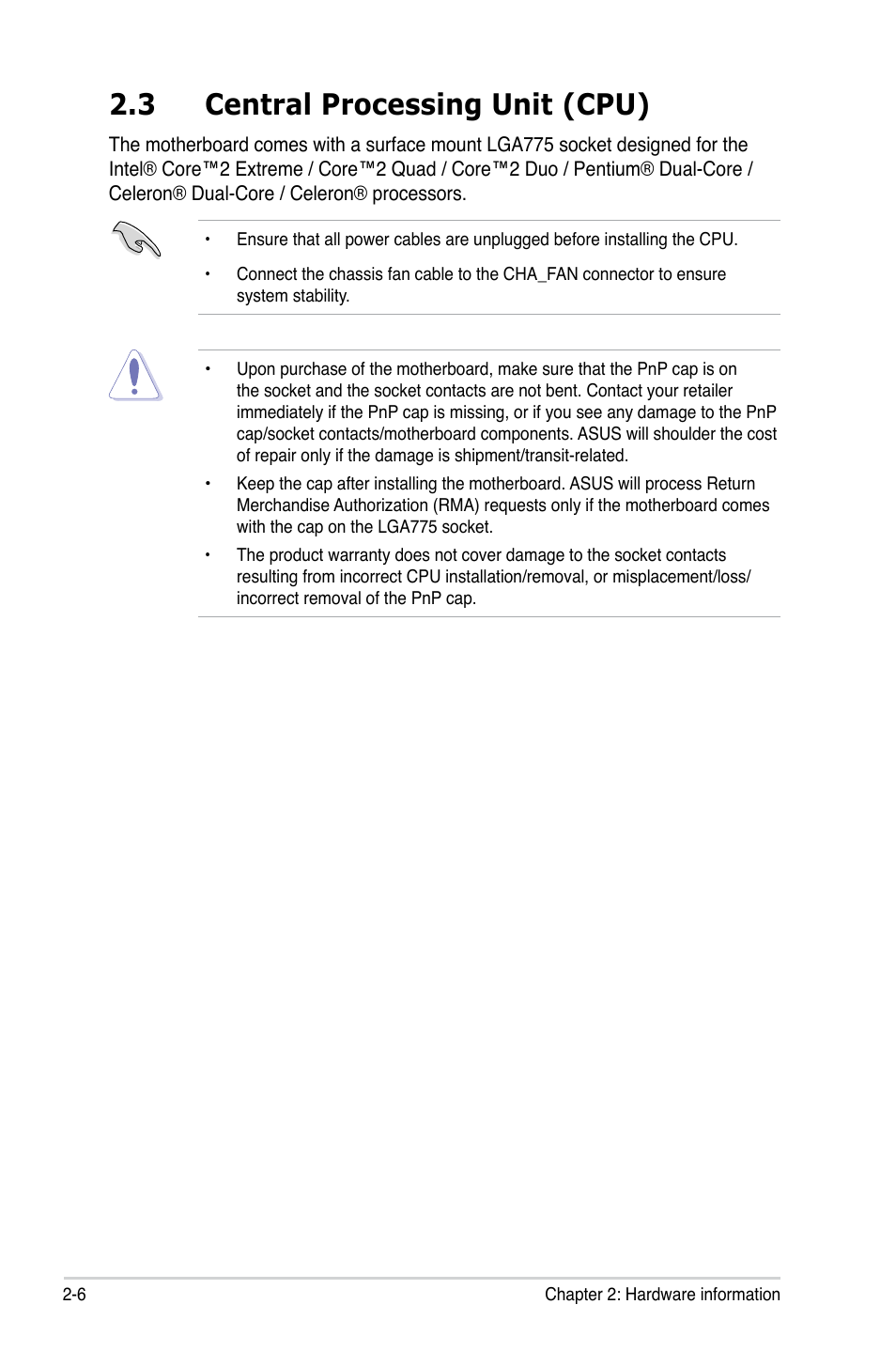 3 central processing unit (cpu), Central processing unit (cpu) -6 | Asus P5QL PRO User Manual | Page 28 / 148