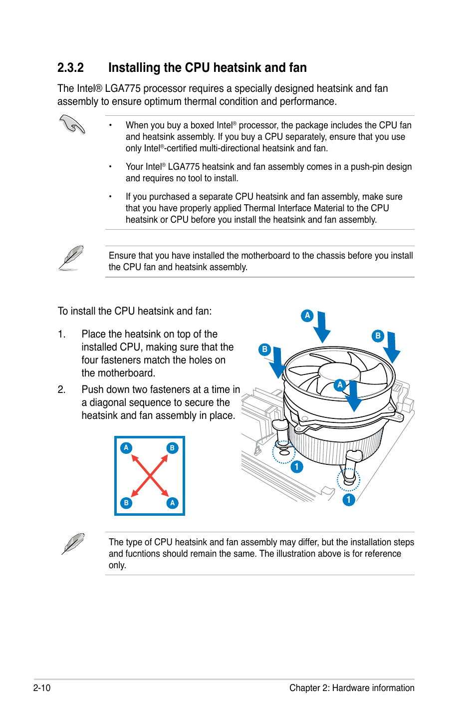 2 installing the cpu heatsink and fan, Installing the cpu heatsink and fan -10 | Asus P5QL PRO User Manual | Page 32 / 148