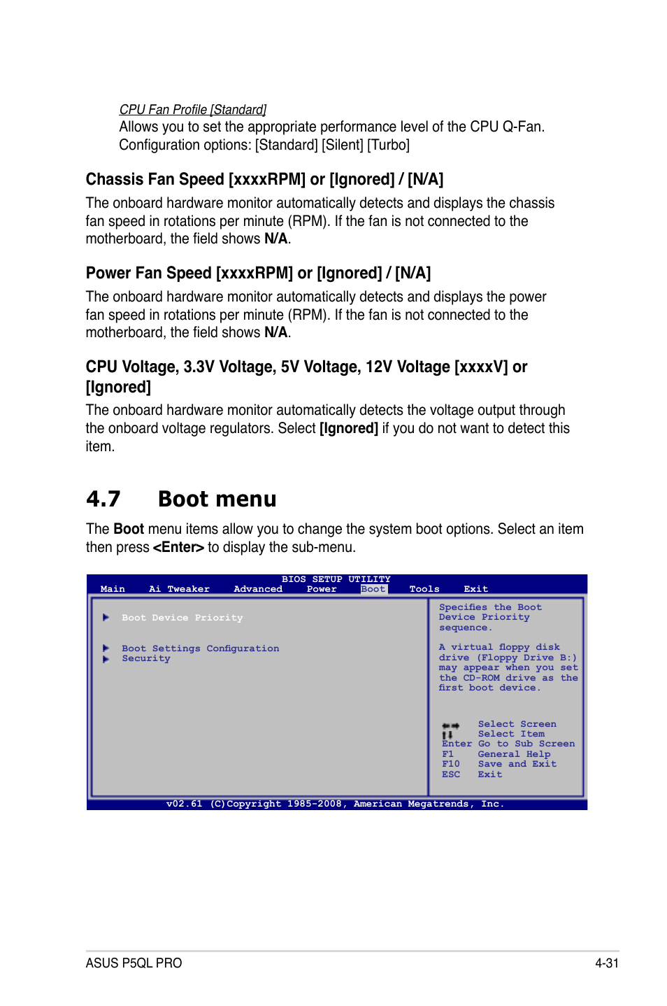 7 boot menu, Boot menu -31 | Asus P5QL PRO User Manual | Page 93 / 148