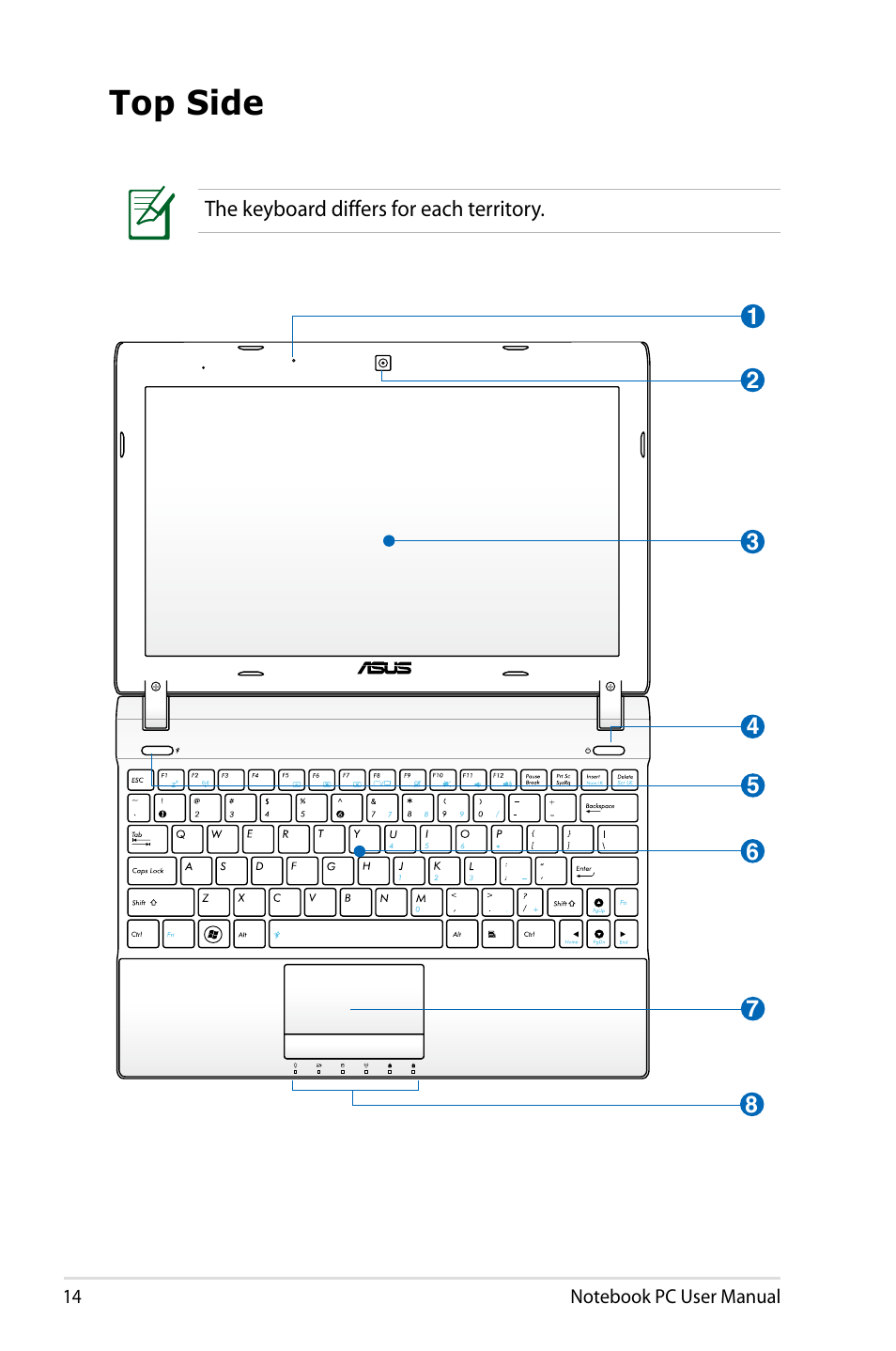 Top side | Asus X24E User Manual | Page 14 / 100