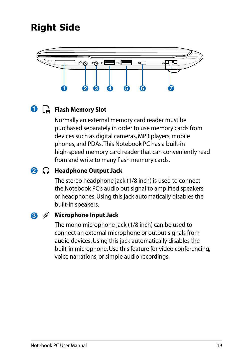 Right side | Asus X24E User Manual | Page 19 / 100