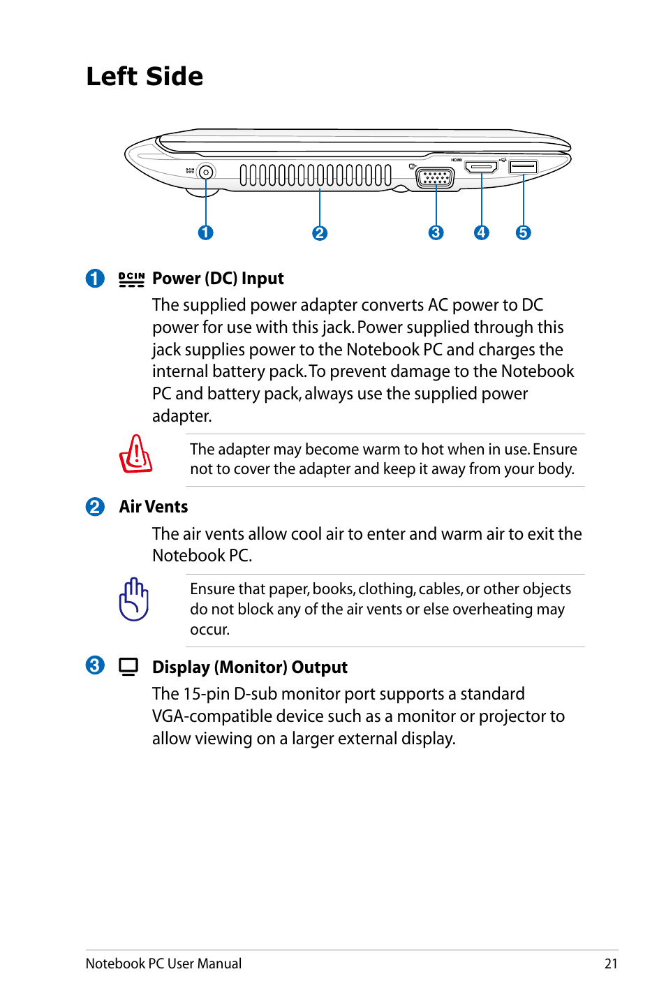 Left side | Asus X24E User Manual | Page 21 / 100