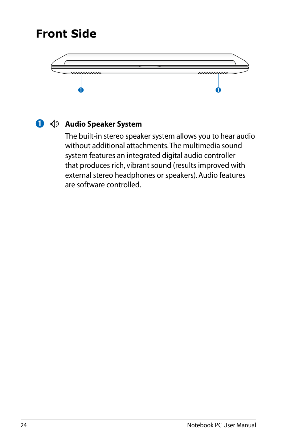 Front side | Asus X24E User Manual | Page 24 / 100
