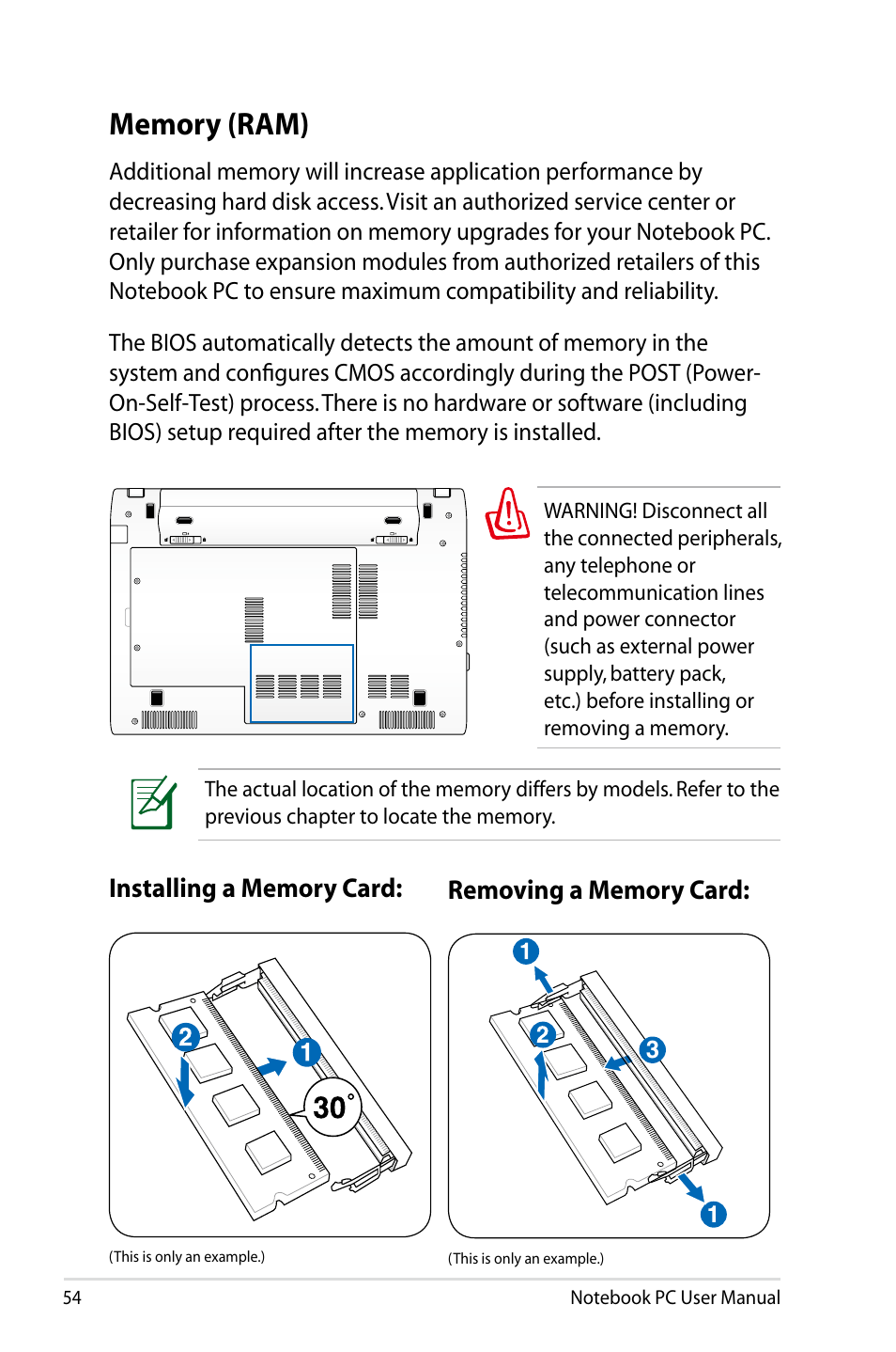 Memory (ram) | Asus X24E User Manual | Page 54 / 100