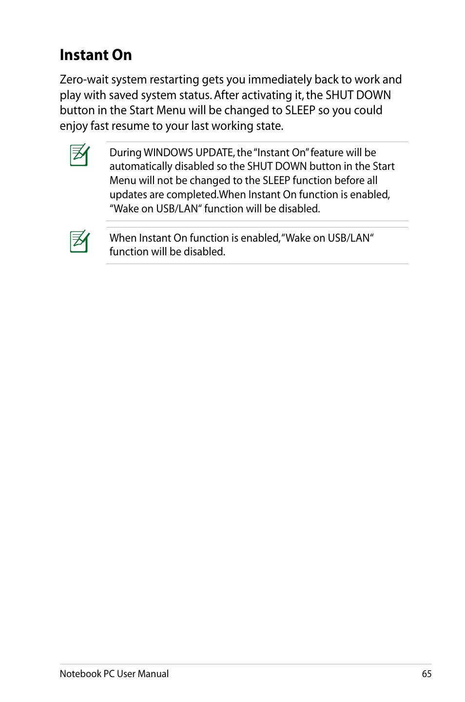Instant on | Asus X24E User Manual | Page 65 / 100