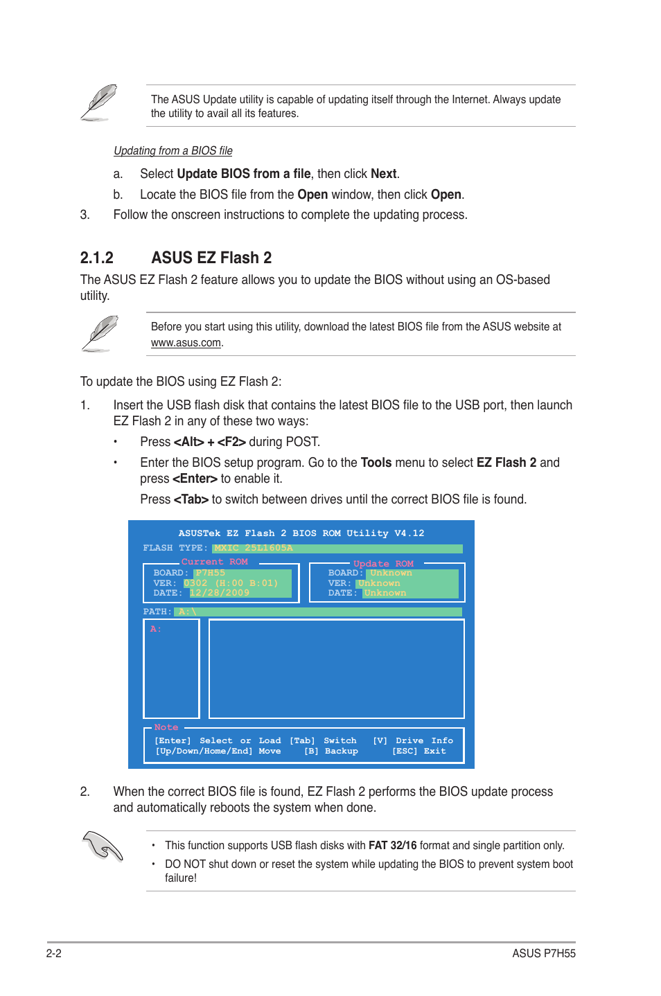 2 asus ez flash 2, Asus ez flash 2 -2 | Asus P7H55/USB3 User Manual | Page 40 / 66