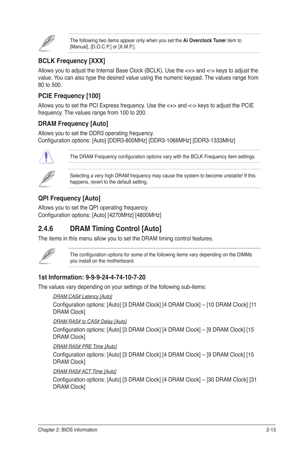 6 dram timing control [auto, Dram timing control -13 | Asus P7H55/USB3 User Manual | Page 51 / 66