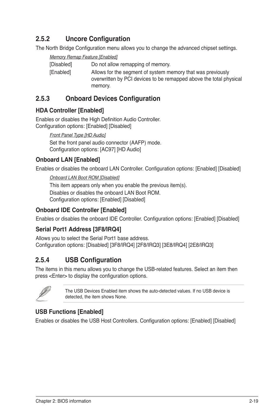 2 uncore configuration, 3 onboard devices configuration, 4 usb configuration | Uncore configuration -19, Onboard devices configuration -19, Usb configuration -19 | Asus P7H55/USB3 User Manual | Page 57 / 66