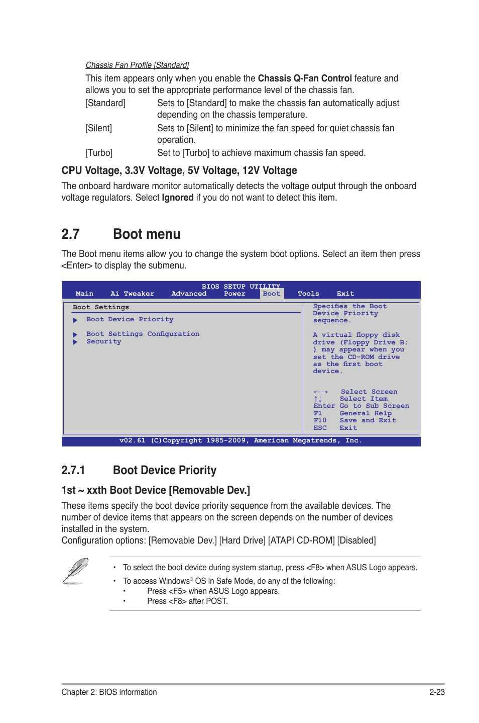 7 boot menu, 1 boot device priority, Boot menu -23 2.7.1 | Boot device priority -23, 1st ~ xxth boot device [removable dev | Asus P7H55/USB3 User Manual | Page 61 / 66