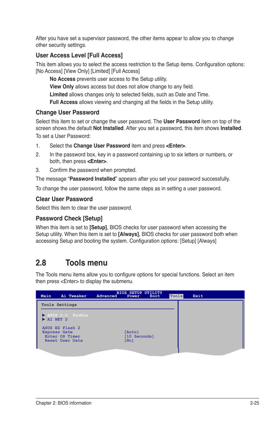 8 tools menu, Tools menu -25 | Asus P7H55/USB3 User Manual | Page 63 / 66