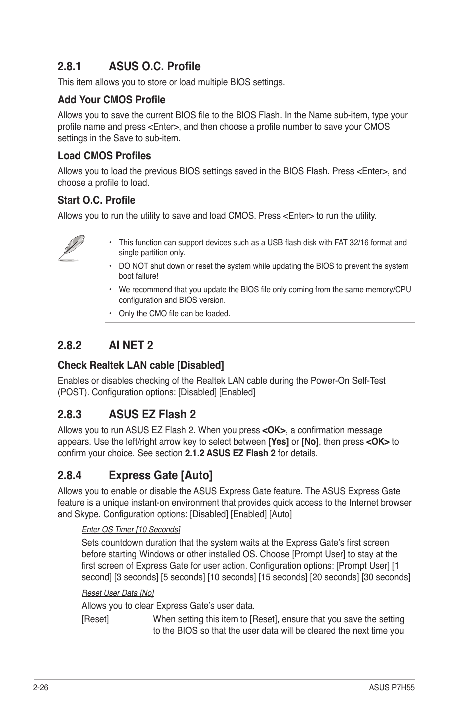 1 asus o.c. profile, 2 ai net 2, 3 asus ez flash 2 | 4 express gate [auto, Asus o.c. profile -26, Ai net 2 -26, Asus ez flash 2 -26, Express gate -26 | Asus P7H55/USB3 User Manual | Page 64 / 66