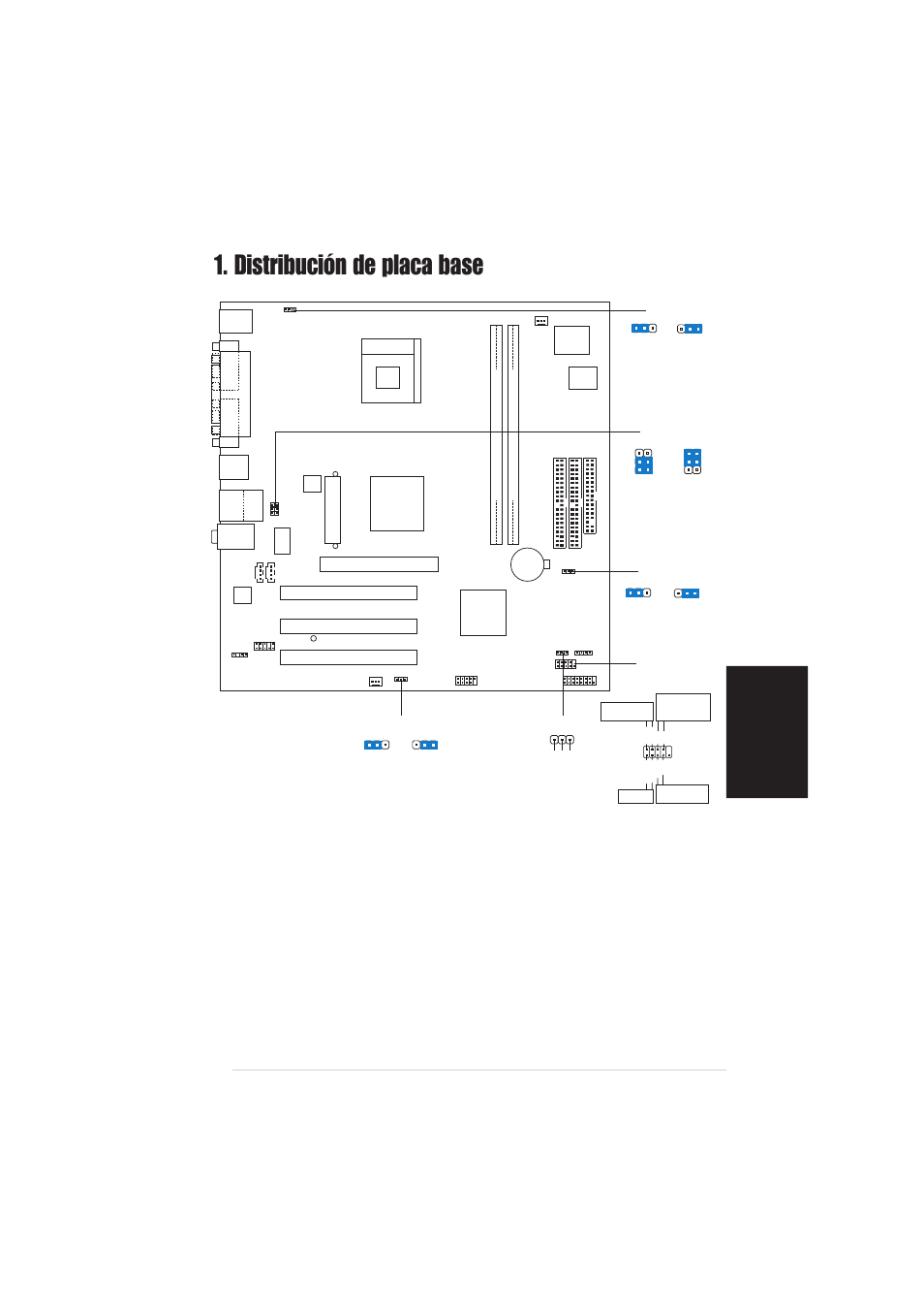 Distribución de placa base, Espa ñ ol, Placa base asus p4s800-mx | Pci1, Pci2 pci3, F_panel1 | Asus P4S800-MX User Manual | Page 11 / 16