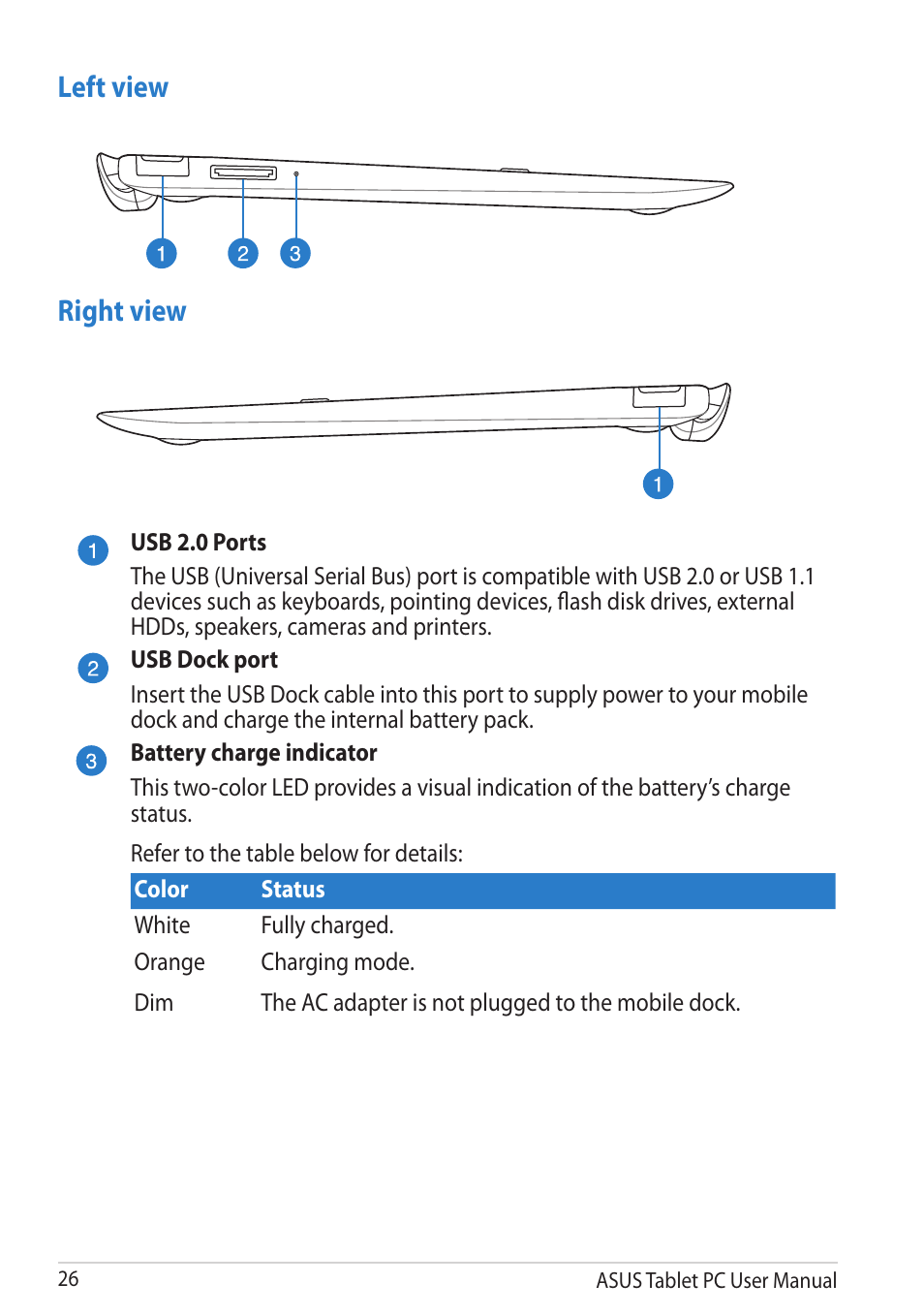 Left view right view | Asus VivoTab User Manual | Page 26 / 78