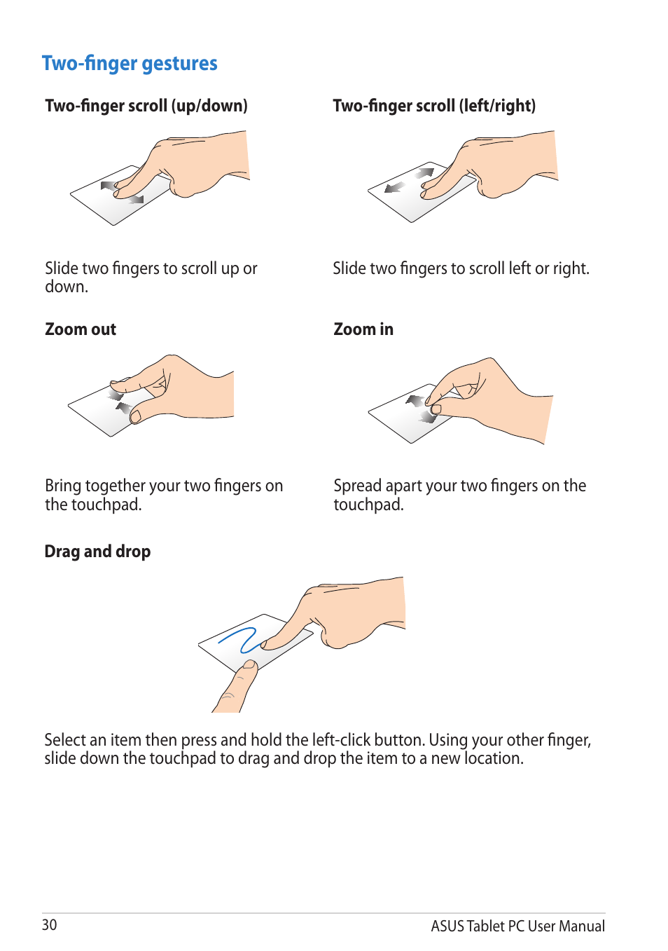 Two-finger gestures | Asus VivoTab User Manual | Page 30 / 78