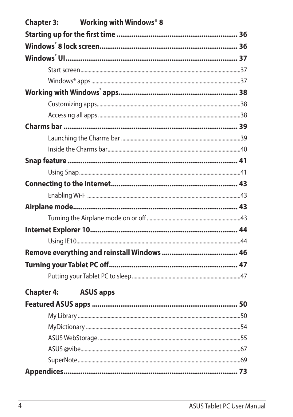 Asus VivoTab User Manual | Page 4 / 78