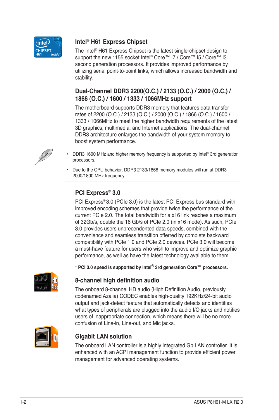 Asus P8H61-M LX R2.0 User Manual | Page 12 / 78