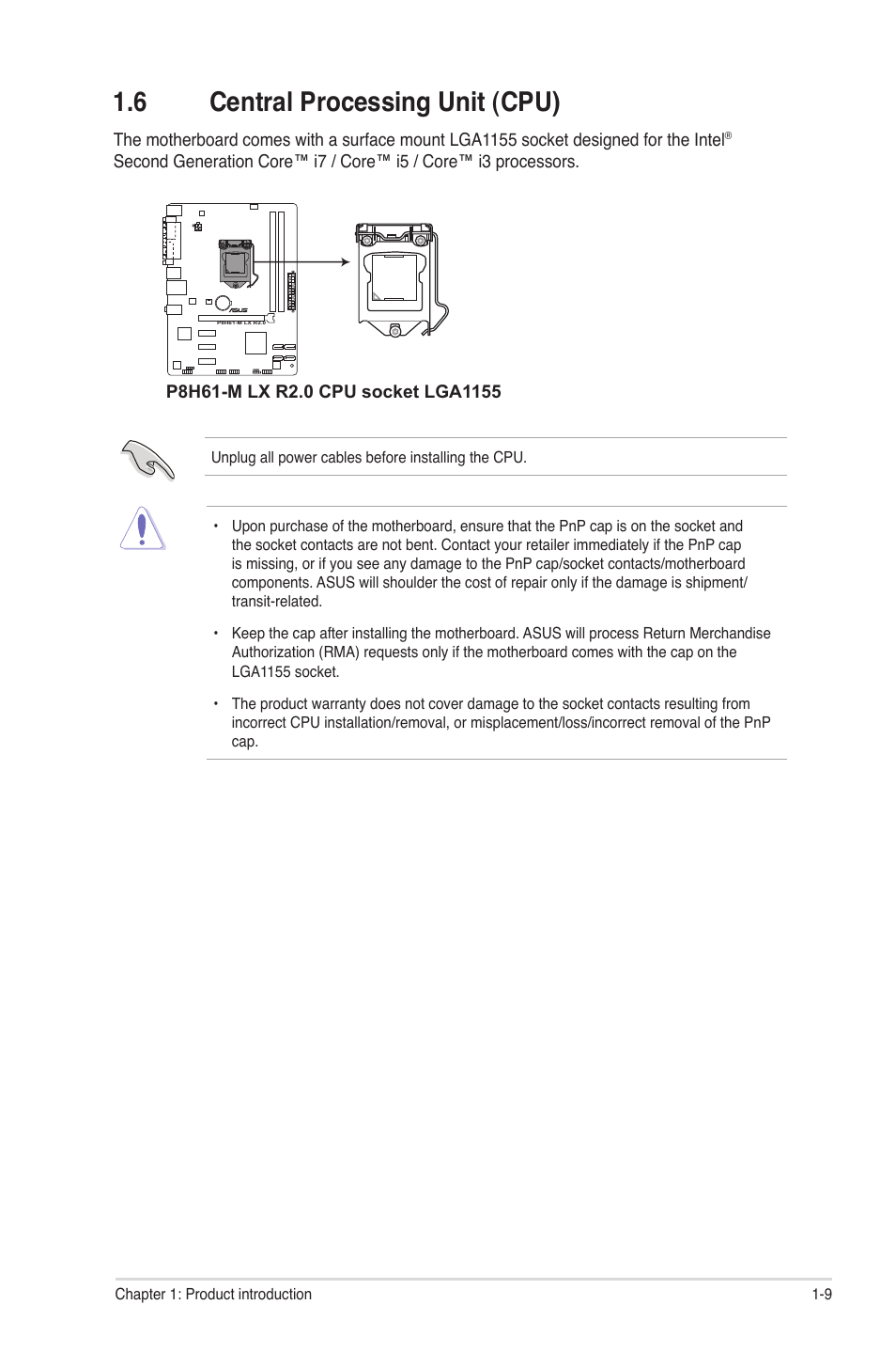 6 central processing unit (cpu), Central processing unit (cpu) -9 | Asus P8H61-M LX R2.0 User Manual | Page 19 / 78