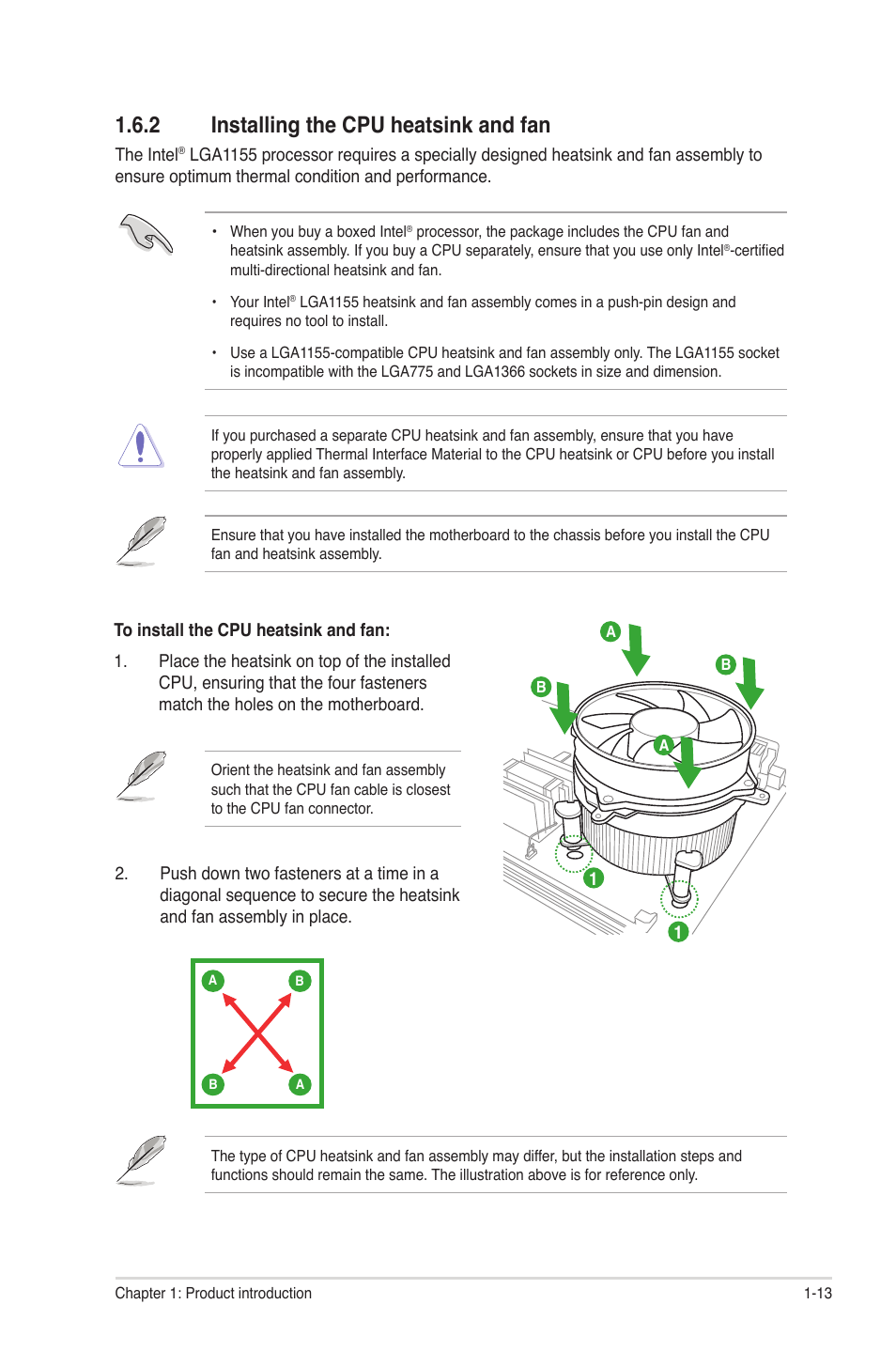 2 installing the cpu heatsink and fan, Installing the cpu heatsink and fan -13 | Asus P8H61-M LX R2.0 User Manual | Page 23 / 78