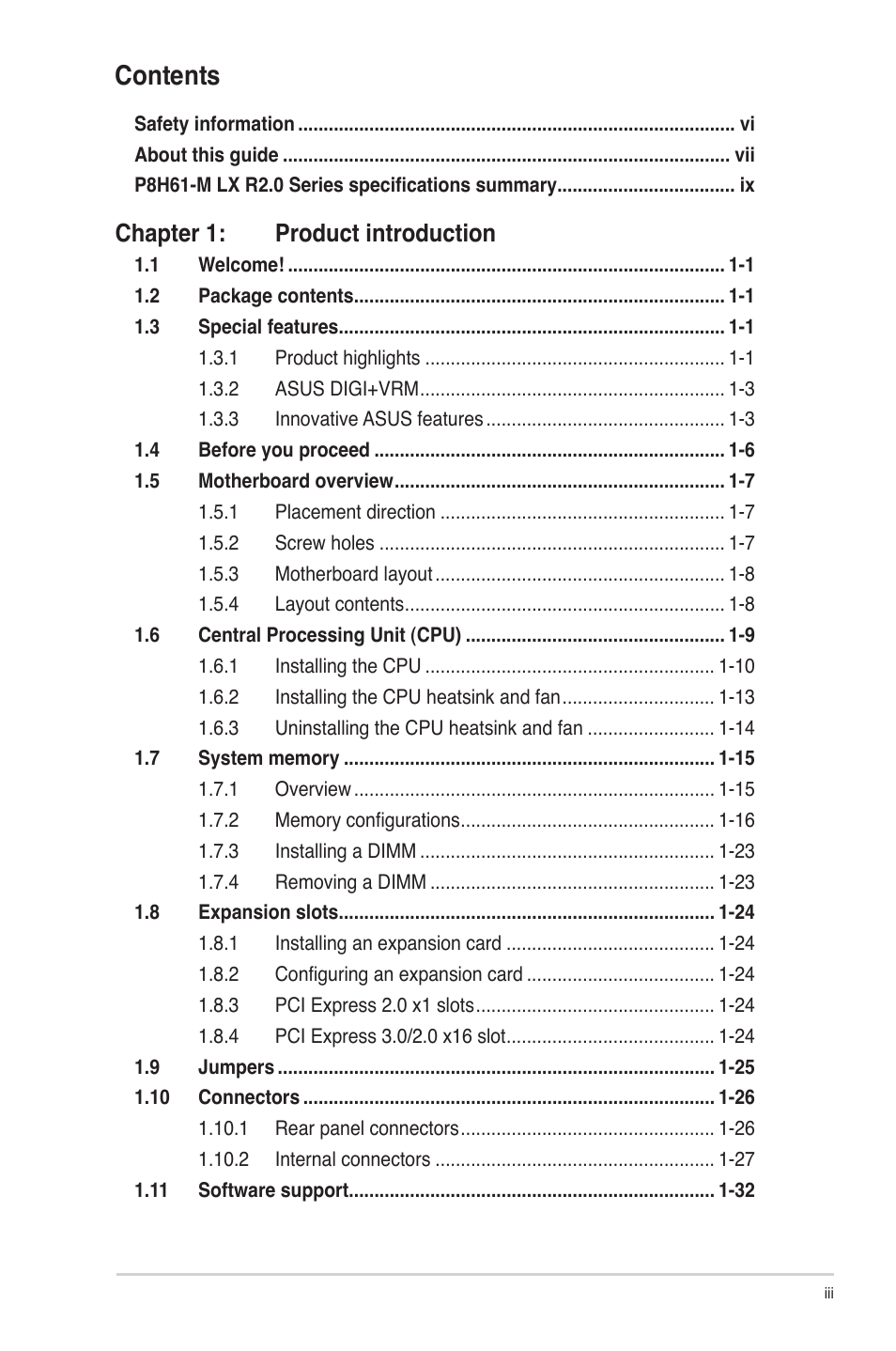 Asus P8H61-M LX R2.0 User Manual | Page 3 / 78