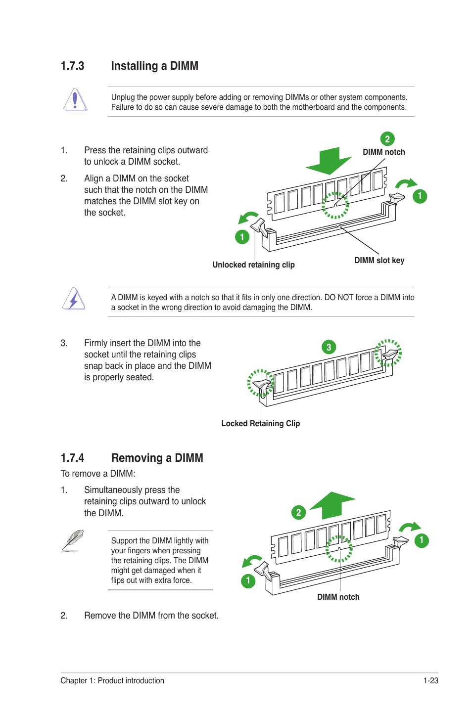 3 installing a dimm, 4 removing a dimm, Installing a dimm -23 | Removing a dimm -23 | Asus P8H61-M LX R2.0 User Manual | Page 33 / 78