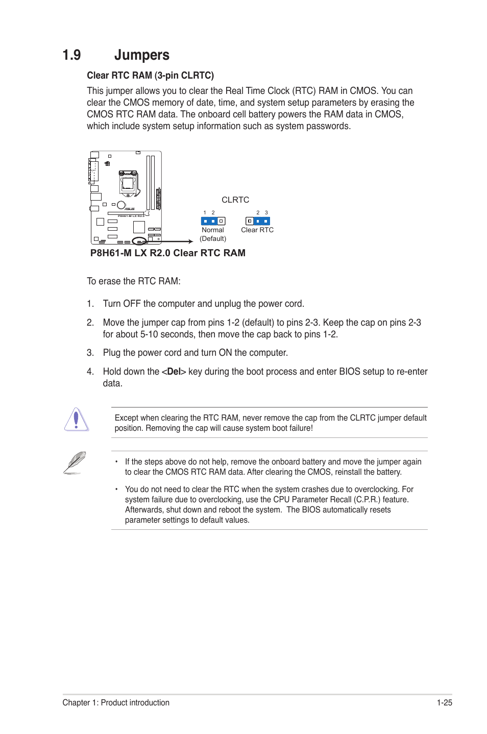 9 jumpers, Jumpers -25 | Asus P8H61-M LX R2.0 User Manual | Page 35 / 78