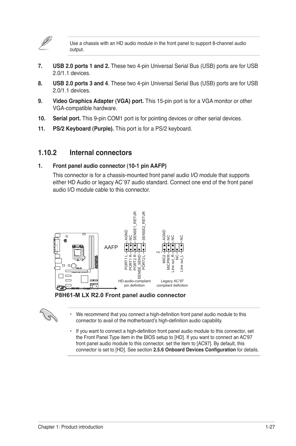 2 internal connectors, 2 internal connectors -27 | Asus P8H61-M LX R2.0 User Manual | Page 37 / 78