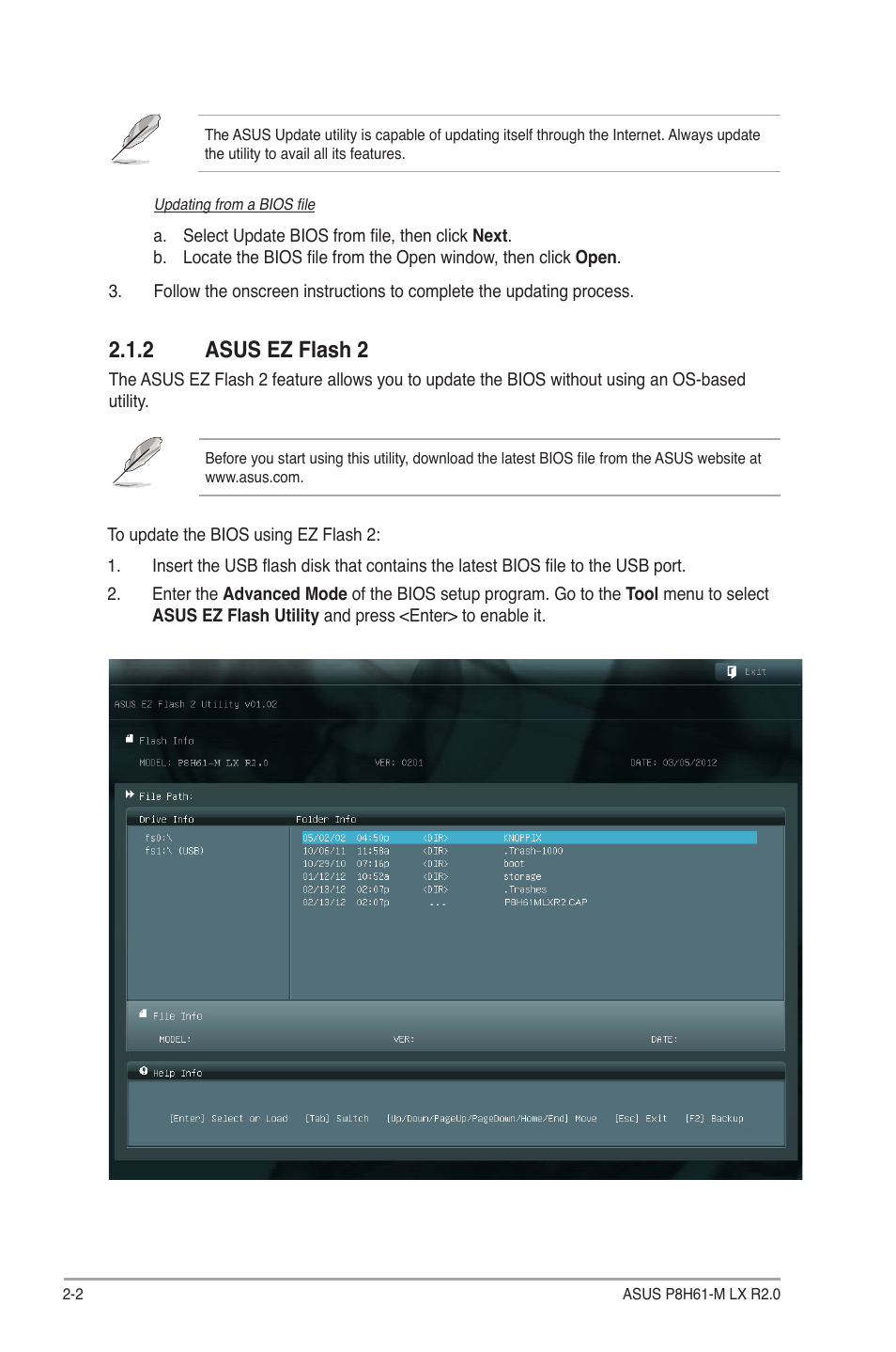 2 asus ez flash 2, Asus ez flash 2 -2 | Asus P8H61-M LX R2.0 User Manual | Page 44 / 78