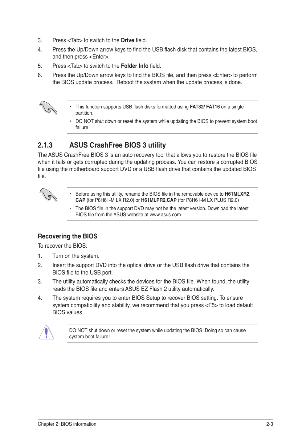 3 asus crashfree bios 3 utility, Asus crashfree bios 3 utility -3 | Asus P8H61-M LX R2.0 User Manual | Page 45 / 78