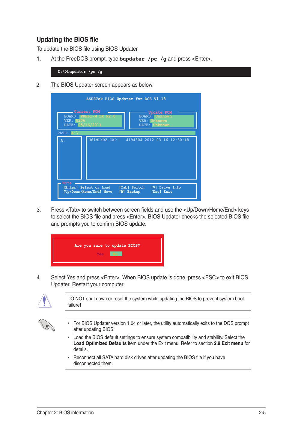 Updating the bios file | Asus P8H61-M LX R2.0 User Manual | Page 47 / 78