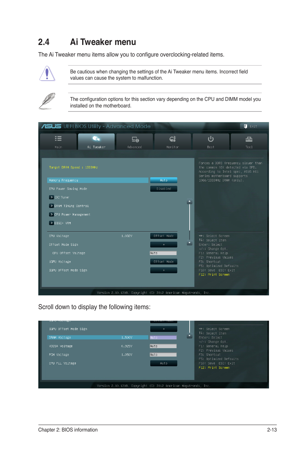 4 ai tweaker menu, Ai tweaker menu -13 | Asus P8H61-M LX R2.0 User Manual | Page 55 / 78