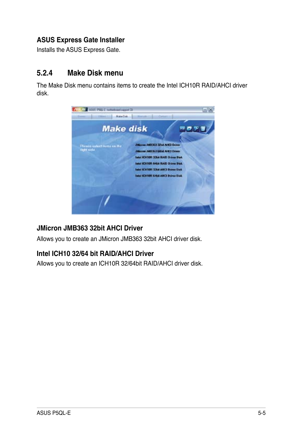 4 make disk menu | Asus P5QL-E User Manual | Page 114 / 165