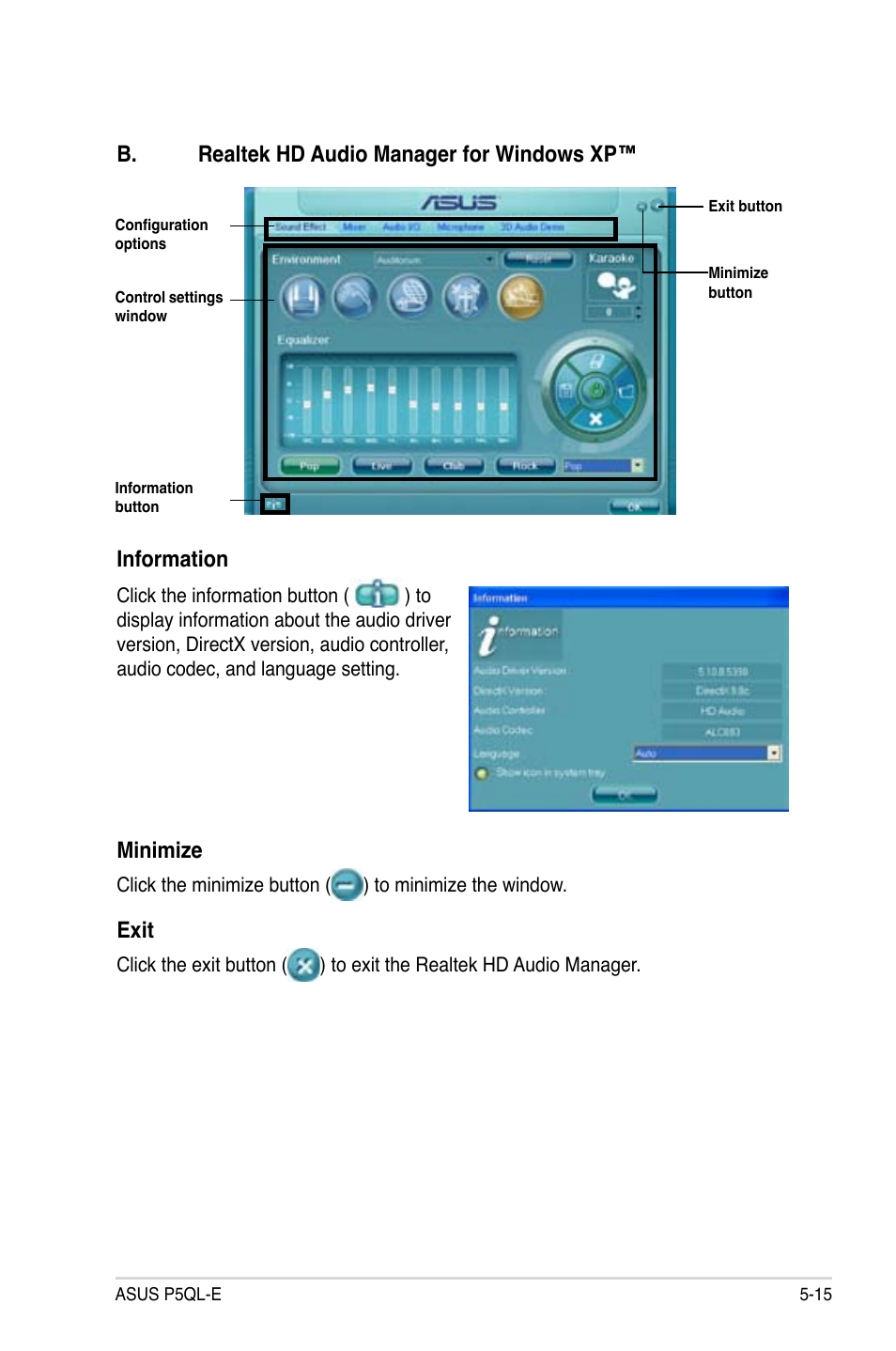 Minimize, Exit | Asus P5QL-E User Manual | Page 124 / 165