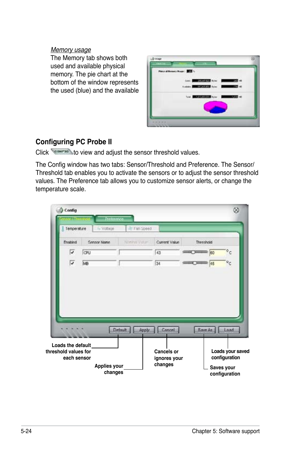 Configuring pc probe ii | Asus P5QL-E User Manual | Page 133 / 165