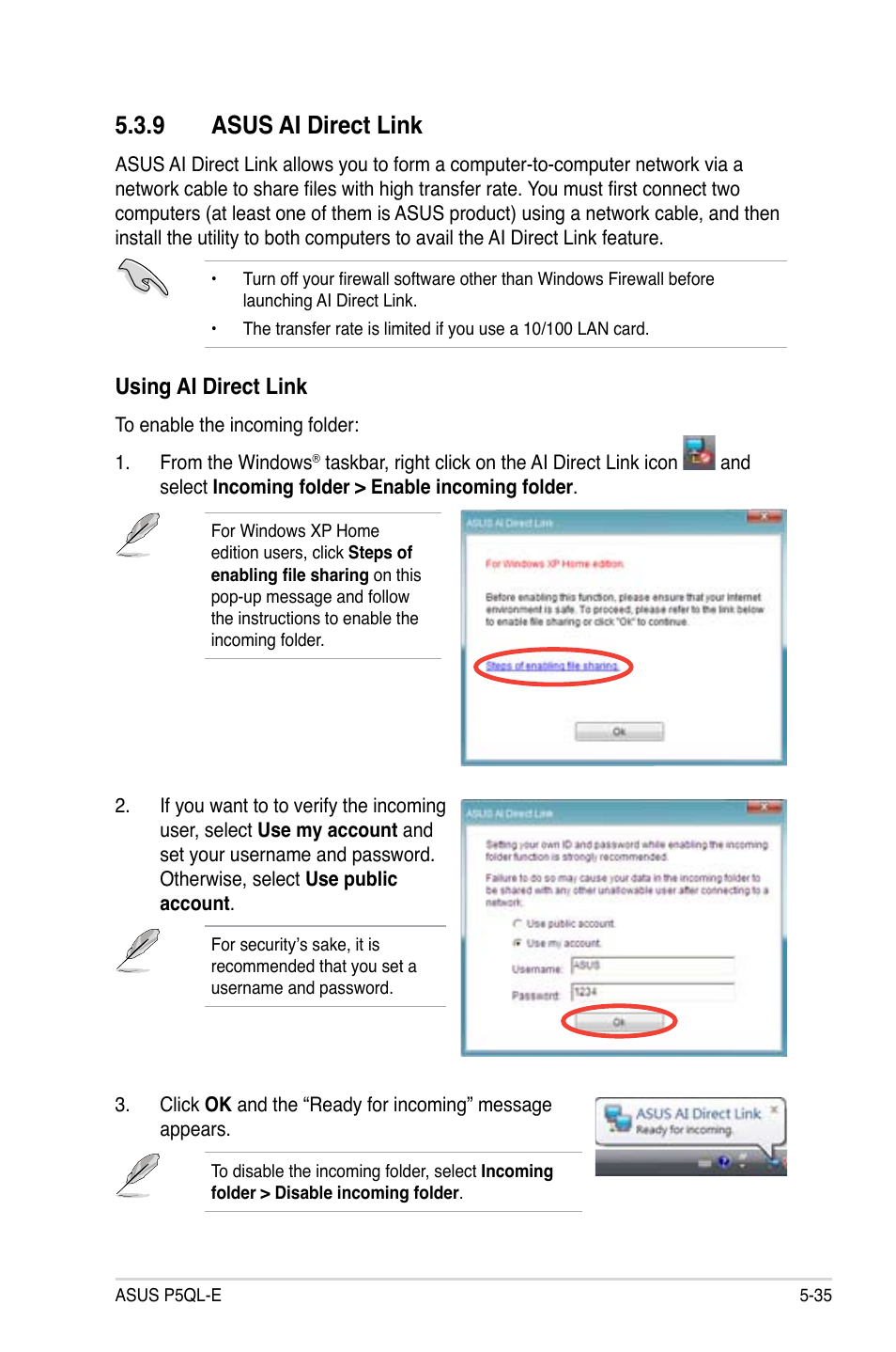 9 asus ai direct link, Using ai direct link | Asus P5QL-E User Manual | Page 144 / 165