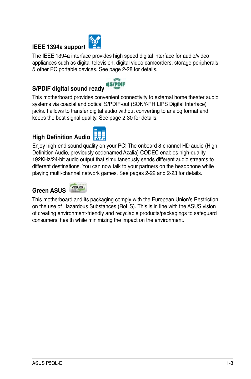 Asus P5QL-E User Manual | Page 19 / 165