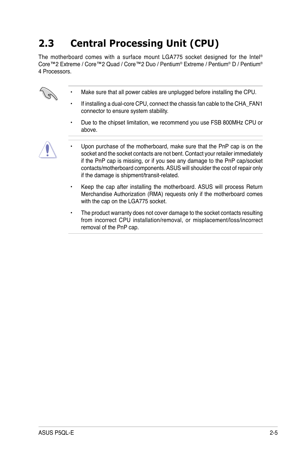 3 central processing unit (cpu) | Asus P5QL-E User Manual | Page 29 / 165