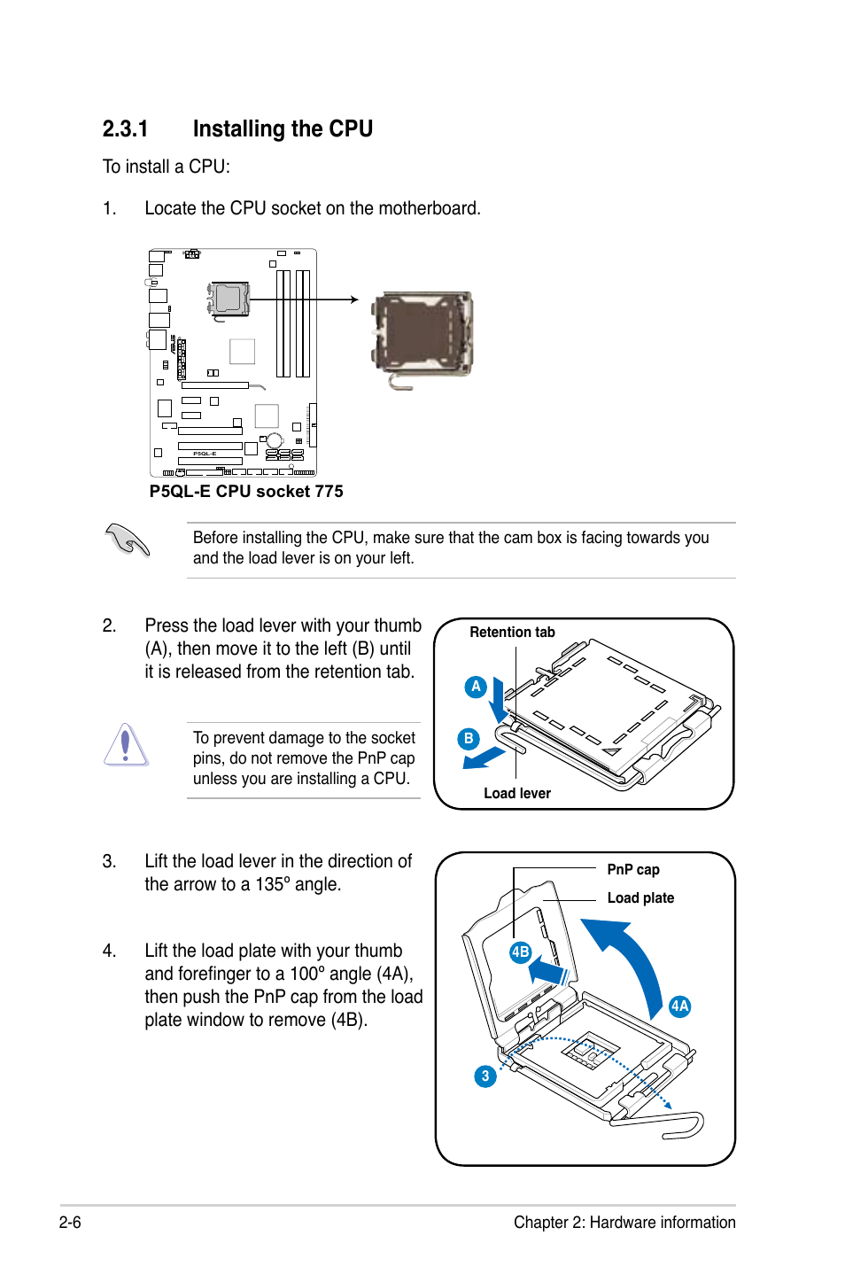 1 installing the cpu | Asus P5QL-E User Manual | Page 30 / 165