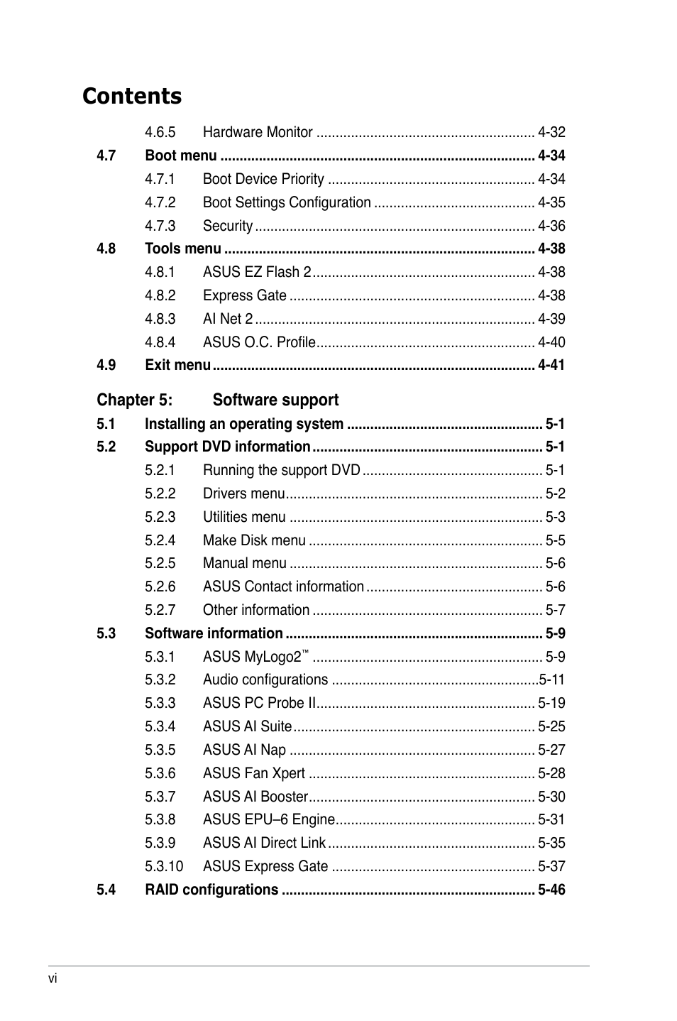 Asus P5QL-E User Manual | Page 6 / 165