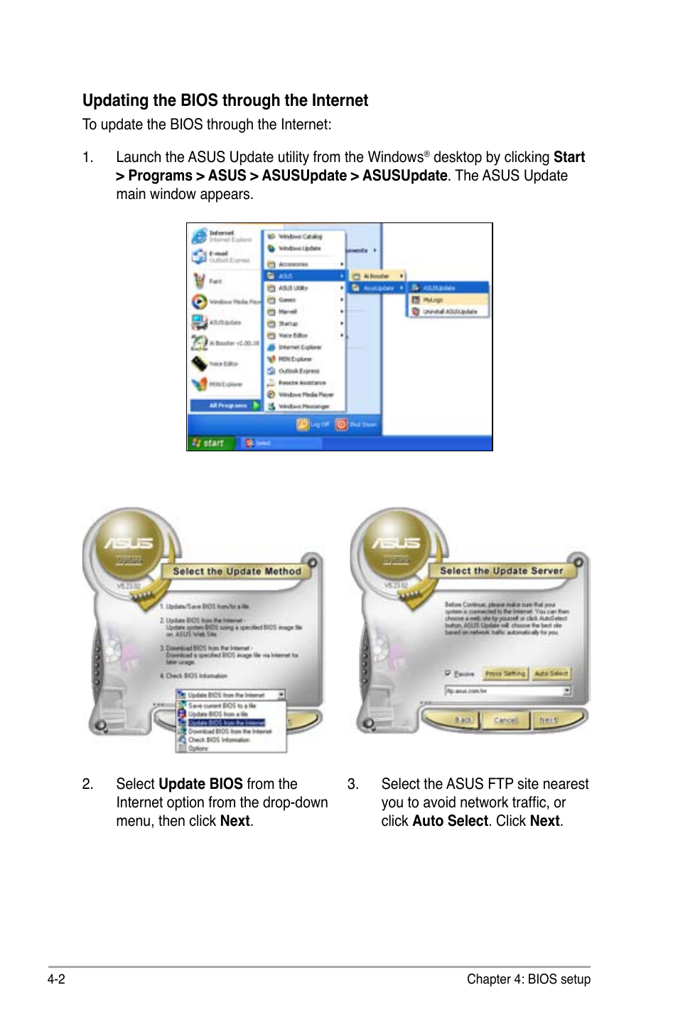 Updating the bios through the internet | Asus P5QL-E User Manual | Page 67 / 165