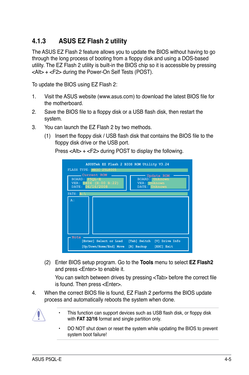 3 asus ez flash 2 utility | Asus P5QL-E User Manual | Page 70 / 165