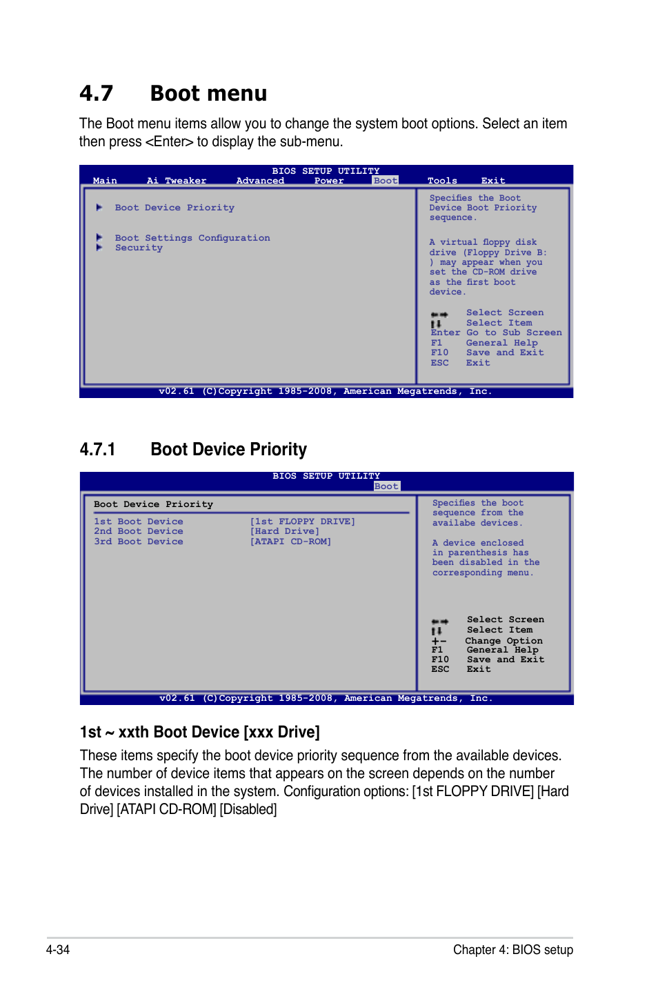 7 boot menu, 1 boot device priority, 1st ~ xxth boot device [xxx drive | Asus P5QL-E User Manual | Page 99 / 165