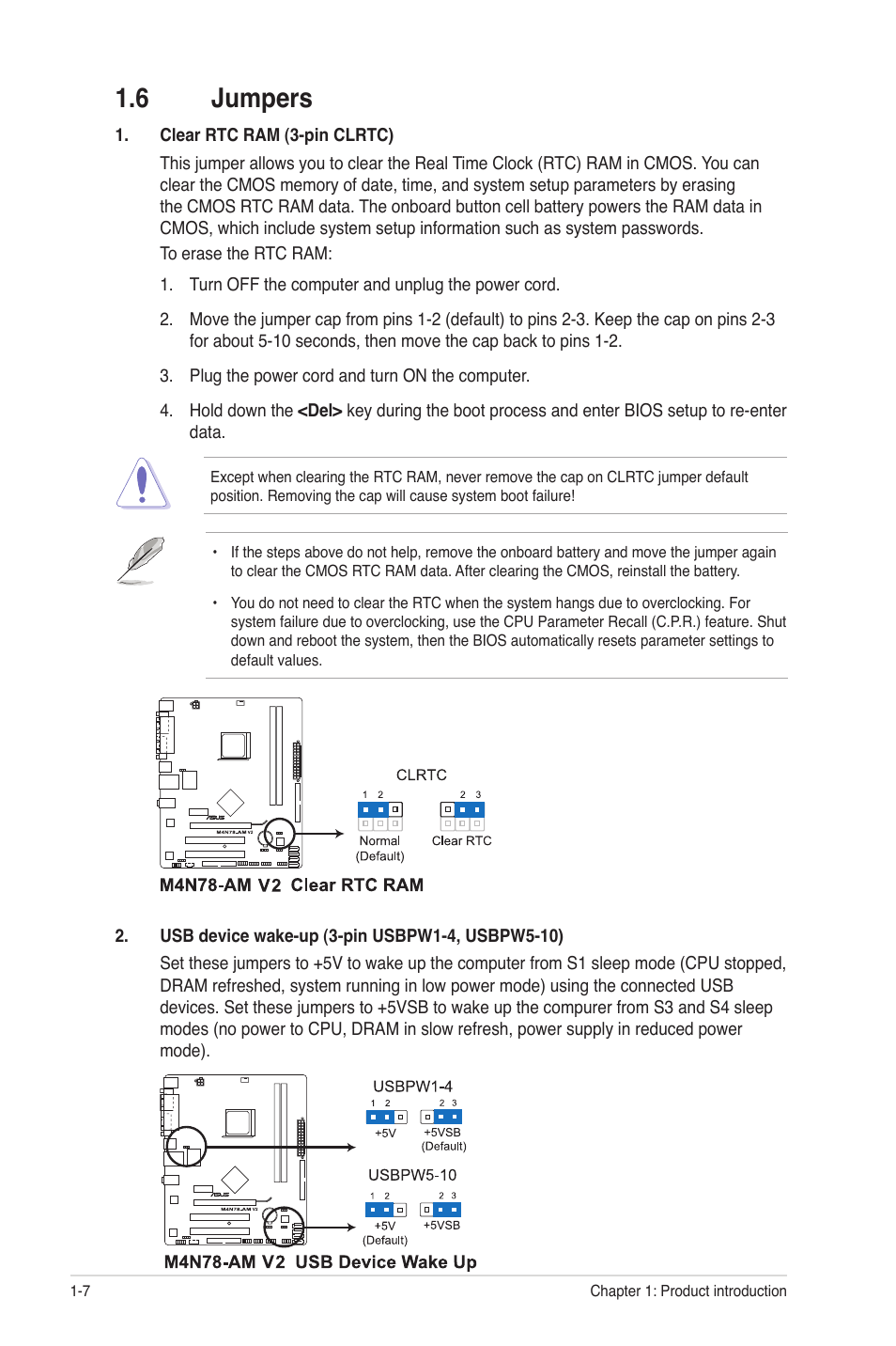6 jumpers, Jumpers -7 | Asus M4N78-AM V2 User Manual | Page 16 / 40